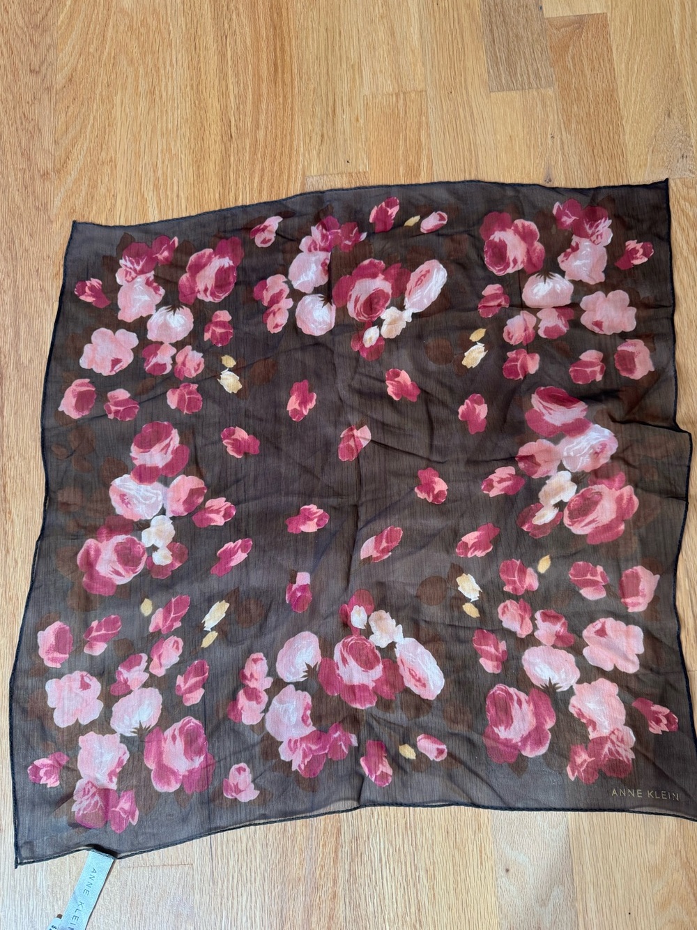 Vintage 1980s/90s Talbots Ann Klein Silk Black Floral Scarf NWT